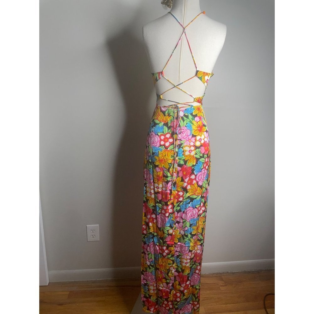 For Love & Lemons Floral Maxi Dress in Yellow, Pink, Blue, Green, Black - Picture 8 of 11
